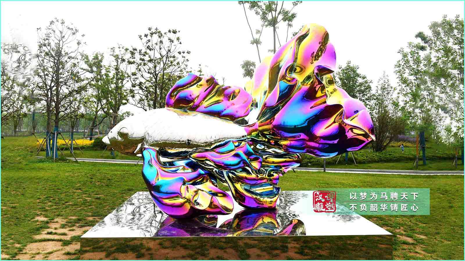 不銹鋼噴鍍金魚雕塑,園林公園塑像,動物藝術擺件