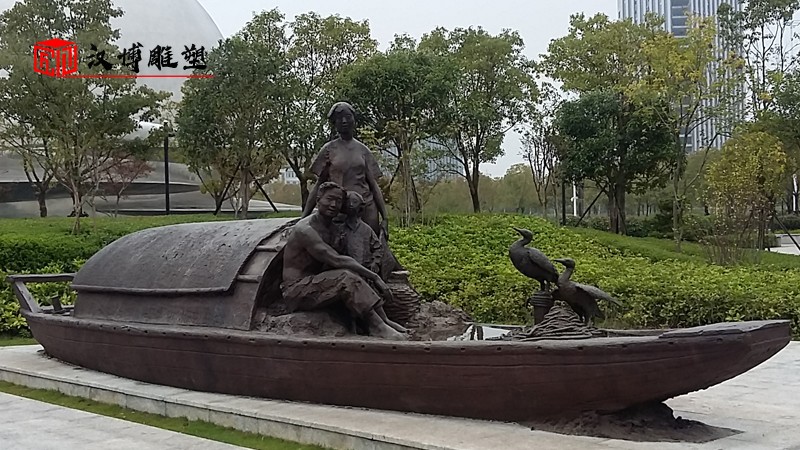 漁人主題雕像_漁民一家三口雕塑_大型景觀銅雕