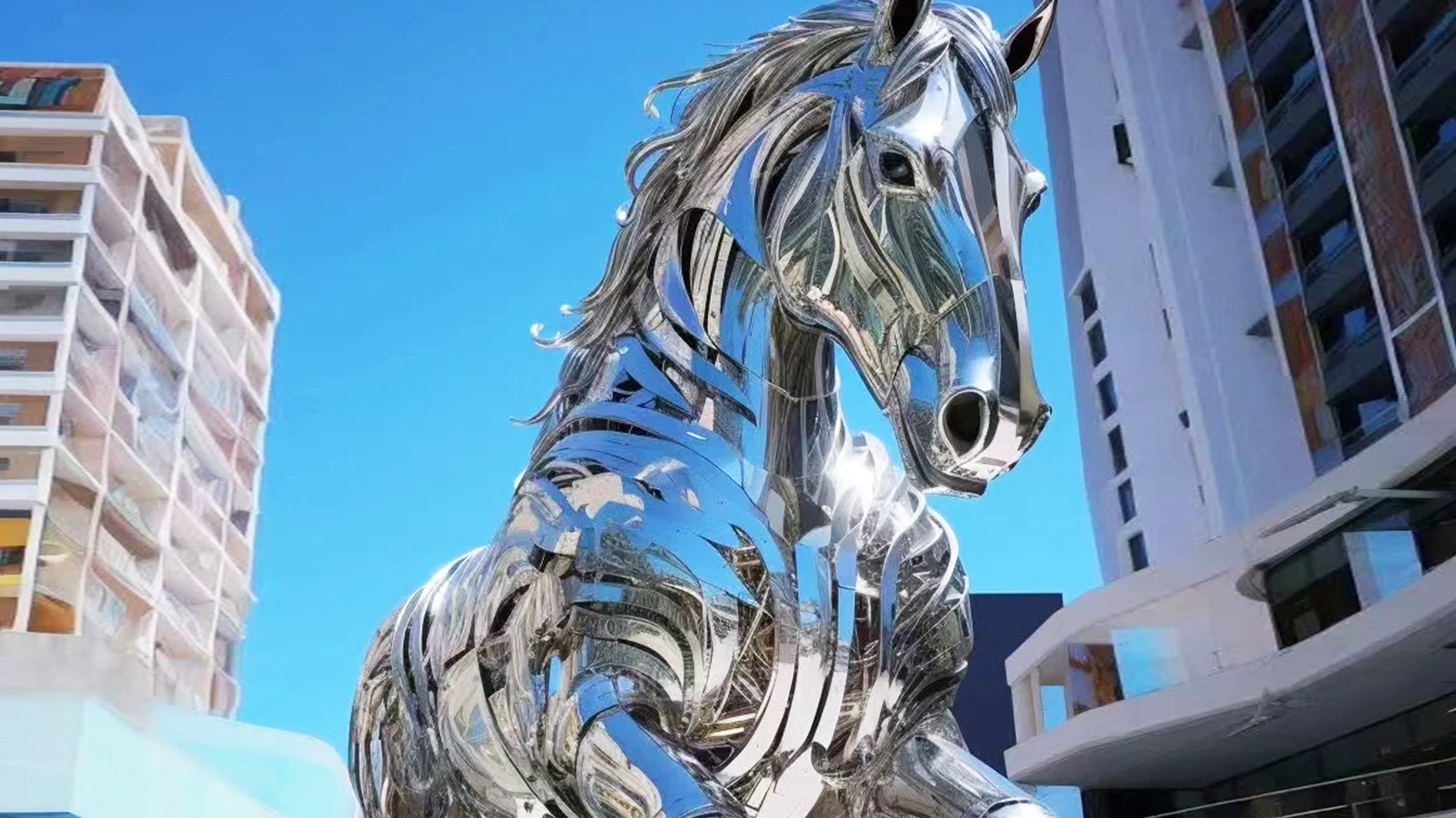 不銹鋼奔跑馬雕塑,不銹鋼城市建設(shè)雕塑,不銹鋼大型戶外雕塑定制