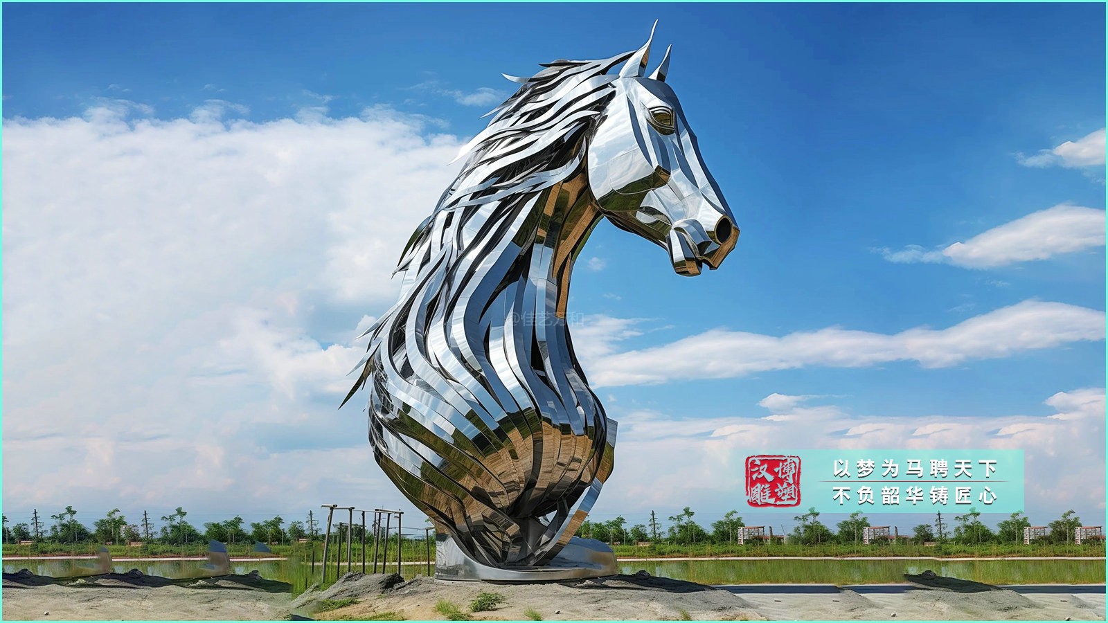 不銹鋼鏡面馬頭雕塑,戶(hù)外大型塑像,景觀藝術(shù)擺件