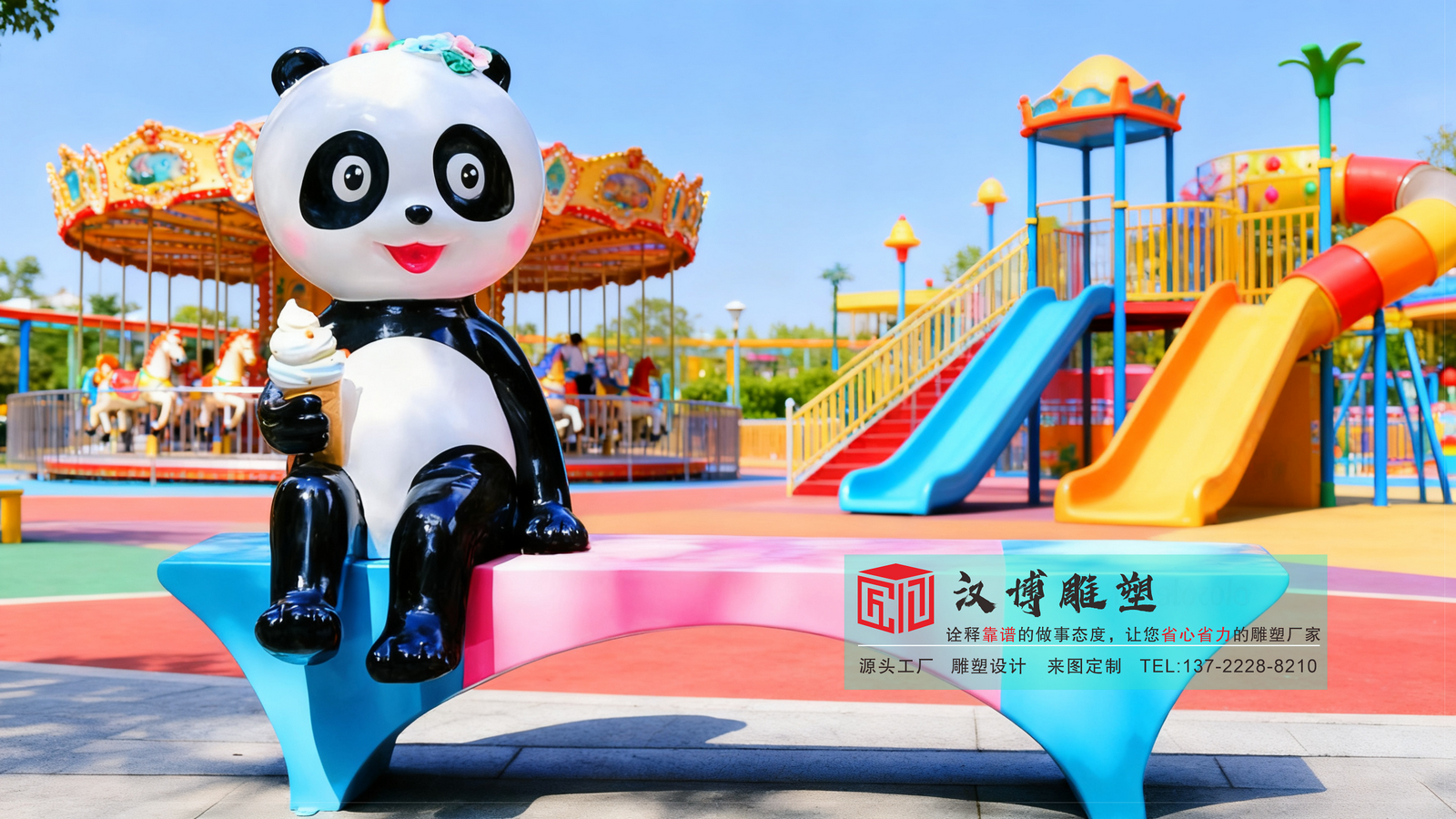 卡通熊貓雕塑,兒童樂園裝飾雕塑,國寶動畫玻璃鋼彩繪雕塑定制
