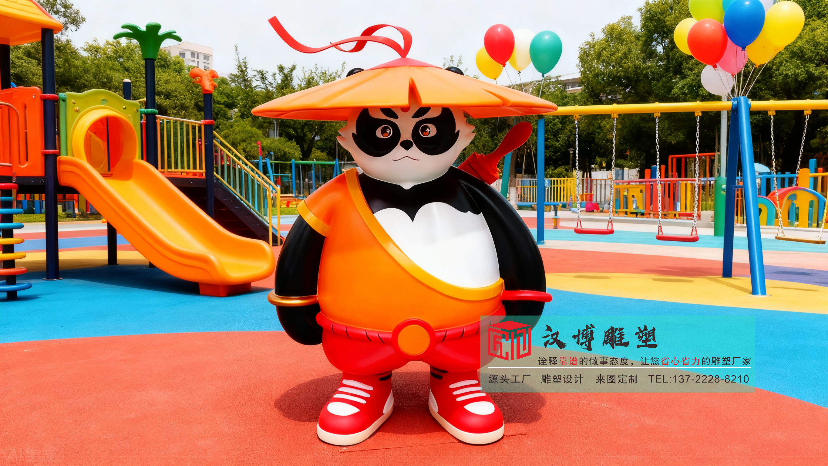 商超經(jīng)典熊貓雕塑,大型卡通玻璃鋼雕塑,展覽館創(chuàng)意擺件定制